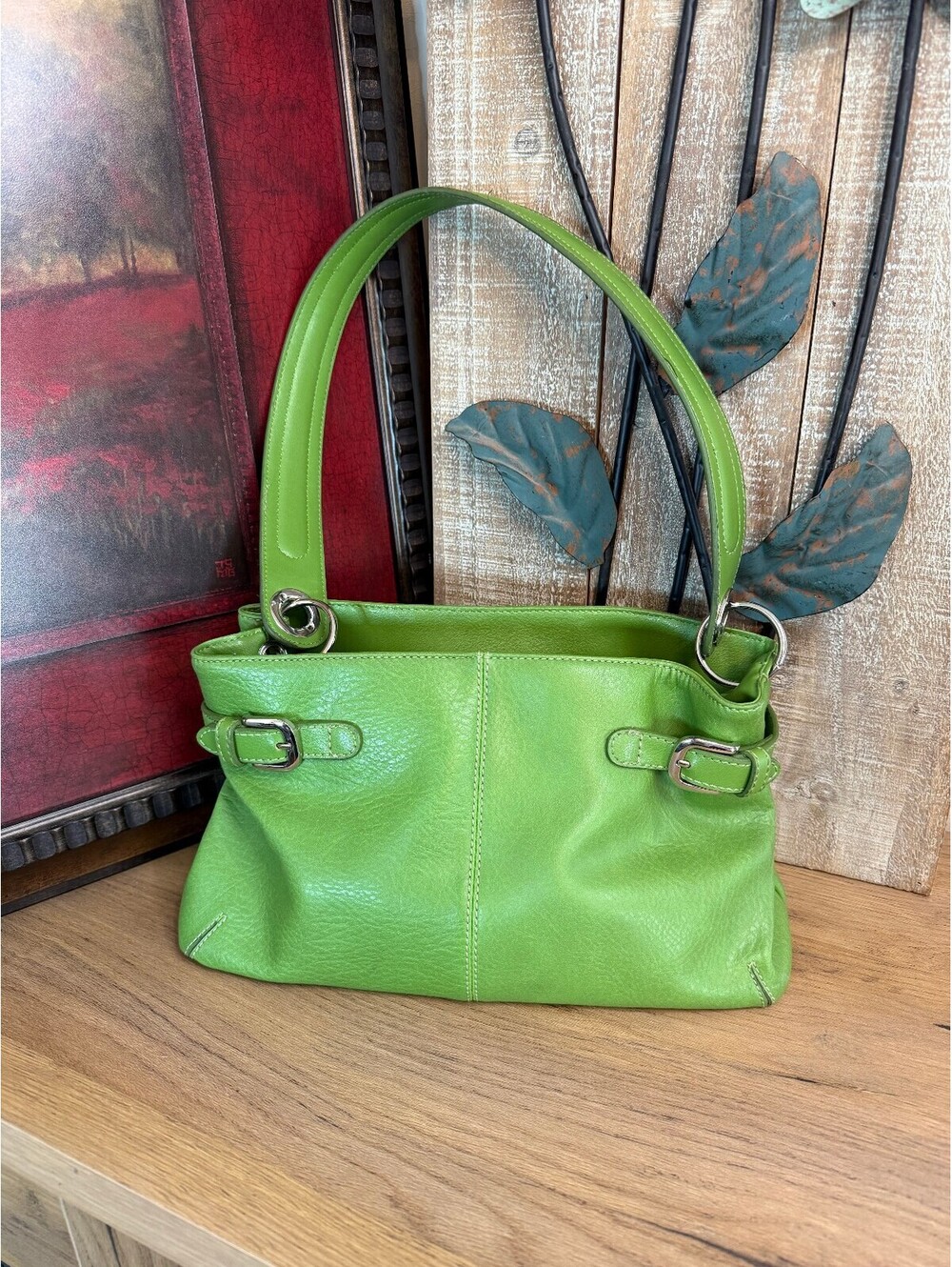 Tommy Hilfiger Lime Green Leather Shoulder Bag